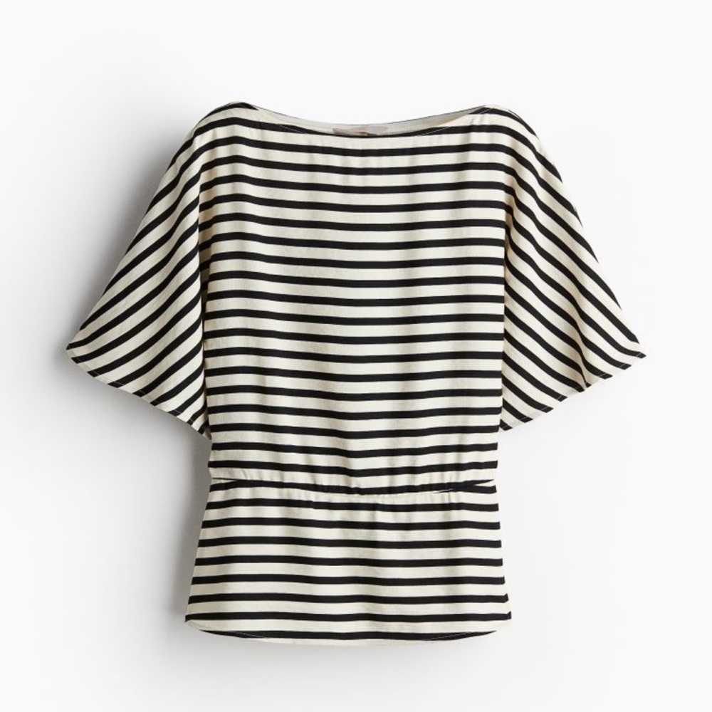 H&M Tapered waist blouse black white stripe Large